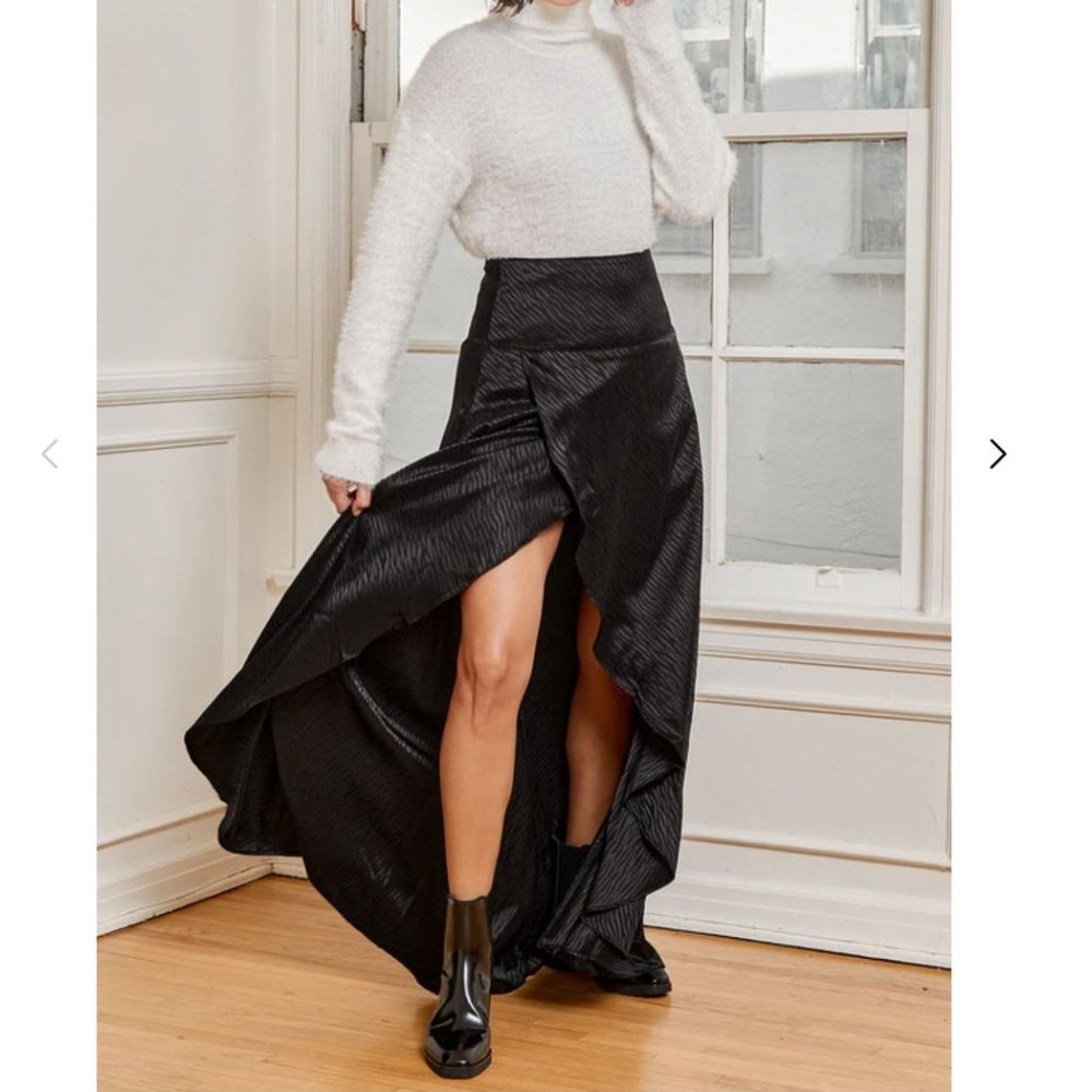 Exquisite Impression Black Jacquard Print Satin Maxi Skirt
